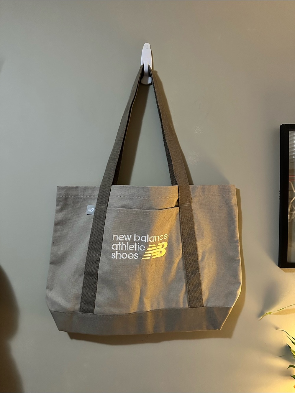 New Balance Gray Canvas Tote with Dark Gray Straps and White Logo